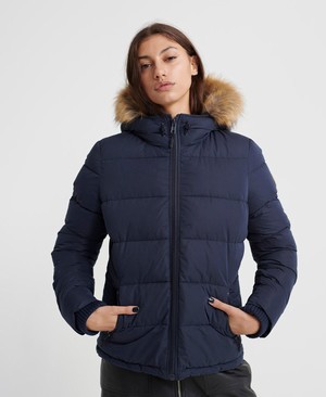 Superdry Kerama Faux Fur Microfibre Női Kabát Sötétkék | GNJMP8675